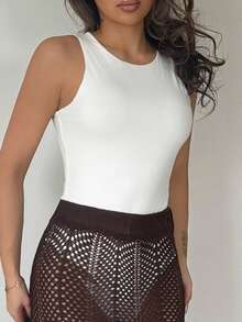 RebeccaVibe Solid Tank Bodysuit - White - View 5