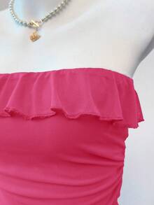 Elamini Top bandeau con volantes sexy para mujeres - Rosa Fucsia - Ver 3