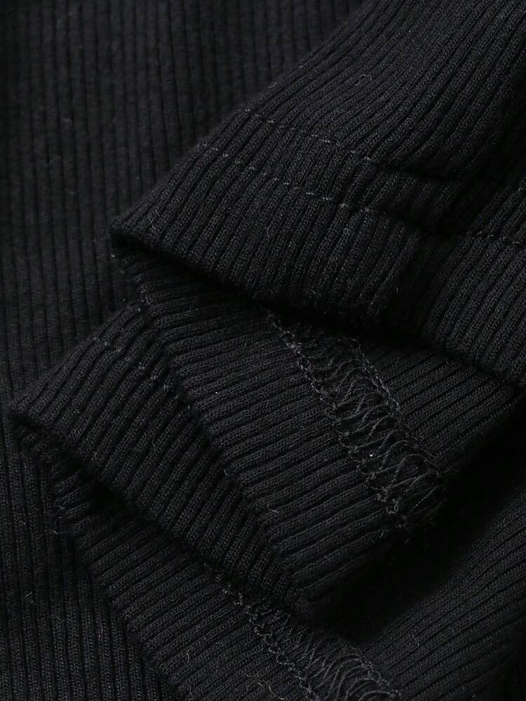 Women's Casual Daily Commute Simple Solid Color Stand Collar Short Sleeve Fitted Black T-Shirt, Summer