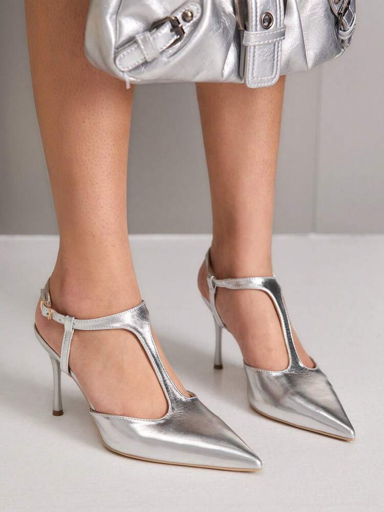 CUCCOO SZL Women's Pointed Toe Silver Buckle Design Elegant High Heel Pumps Spring Shoes