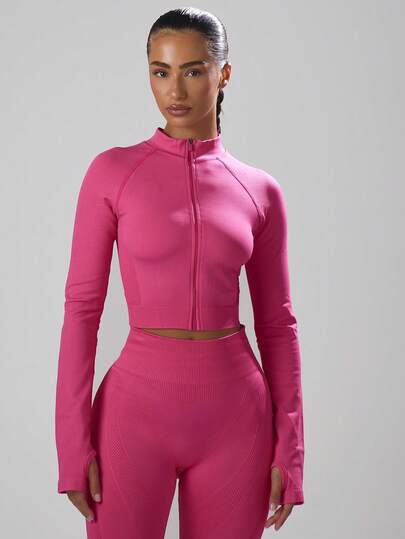 Musera Sport Stitched Seam Detail Cropped Long Sleeve Full Zip Top Jacket , Padel, Tennis, Pickleball Gym Fitness Winter