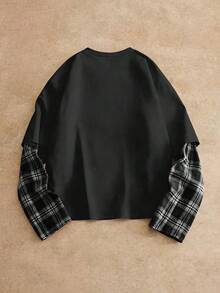 HIMLAND Men's Casual Commute Street Faux Two-Piece T-Shirt - Black - View 2