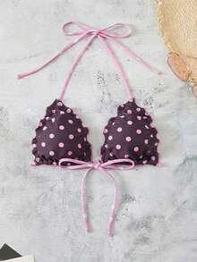 Swim Mod Women's Summer Polka Dot Print Sexy Camisole Tie Bow Bikini Top, Beach Holiday Wear - Multicolor - View 4