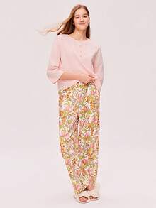 LUVLETTE Women Soft Cotton Basic Long-Sleeve & Floral Print Pants Loungewear 2 Piece Pajama Set With Pockets Lingerie Pyjama - Olive Green - View 5