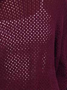 Nöista Áo len màu mận, thiết kế dệt thưa, dáng rộng thoải mái, cổ tròn, cổ tay và viền dưới bo gân. Hoàn hảo để mặc nhiều lớp. Ấm áp, mùa xuân, dáng rộng, mùa hè, chất liệu dệt kim. - Màu Đỏ Sâu - Xem 7