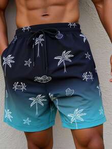 Surfspeed Men's Gradient Coconut Tree Print Casual Beach Shorts - Dark Green - View 3