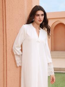 Graceveil Áo choàng trắng họa tiết hoa 3D thanh lịch, dáng rộng, tay bồng, có bèo nhún dành cho nữ - trắng - Xem 3