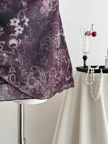 Sweetra Đầm mùa hè nữ phong cách Mỹ cổ điển, thiết kế in họa tiết, gợi cảm, cổ xếp ly, eo nhún, vạt bất đối xứng. - Nhiều màu - Xem 4