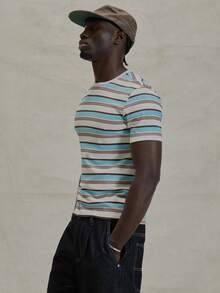 Musero 修身撞色条纹圆领短袖T恤，撞色下摆，冬季必备单品 - 彩色 - 查看 4