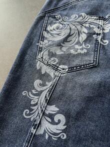 ROMWE MEN Street Life Men's Casual Printed Denim Jeans - Blue - View 3