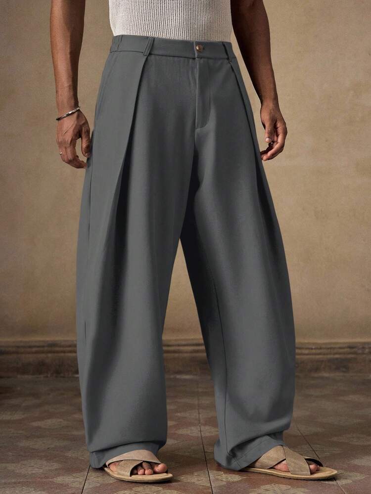 AKNOTIC Men's Casual Loose Elastic Waist Barrel Leg Chino Pants, Suitable For Summer, Autumn, Vacation, Daily Wear, Party, Couple Matching, Men's Gift - Dark Grey - View 6