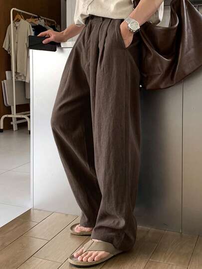 DAZY 男士纯棕色弹力腰长裤，春夏款