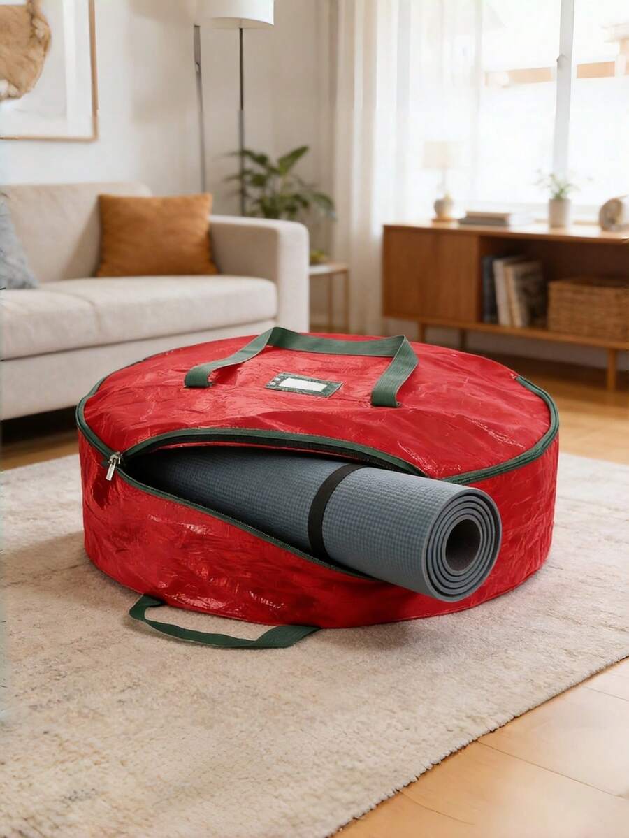 1pc Floral Wreath Storage Bag For Holiday Decorations, Zippered, Portable, Hand-Carry Storage, Organized, Water- And Dust-Resistant. - Red - View 1