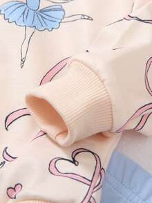 SHEIN Playful Pals 2pcs/Set Baby Girl Infant Casual Cute Everyday Versatile Ballet Girl Bow Pattern Knit Soft Baby Fabric Crew Neck Long Sleeve Sweatshirt Tee And Skinny Pants Purple Pants Set, Autumn/Winter Outfit - Blue - View 4