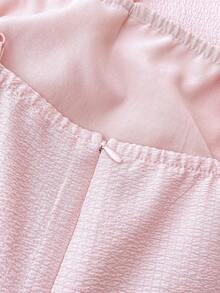 SHEIN 少女连衣裙，纯色梭织泡泡褶双层裙摆，休闲吊带法式仙女裙，优雅蛋糕裙，适合日常休闲穿着、上学、度假、派对、生日、情人节、婚礼季、公主裙、儿童情人节 - 粉色 - 查看 7