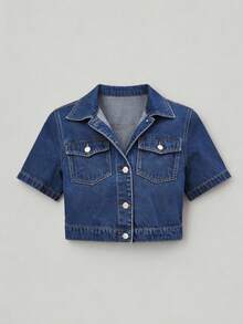 Sweetra Women's Casual European Style Short Denim Jacket And Coat - Dark Wash - View 5