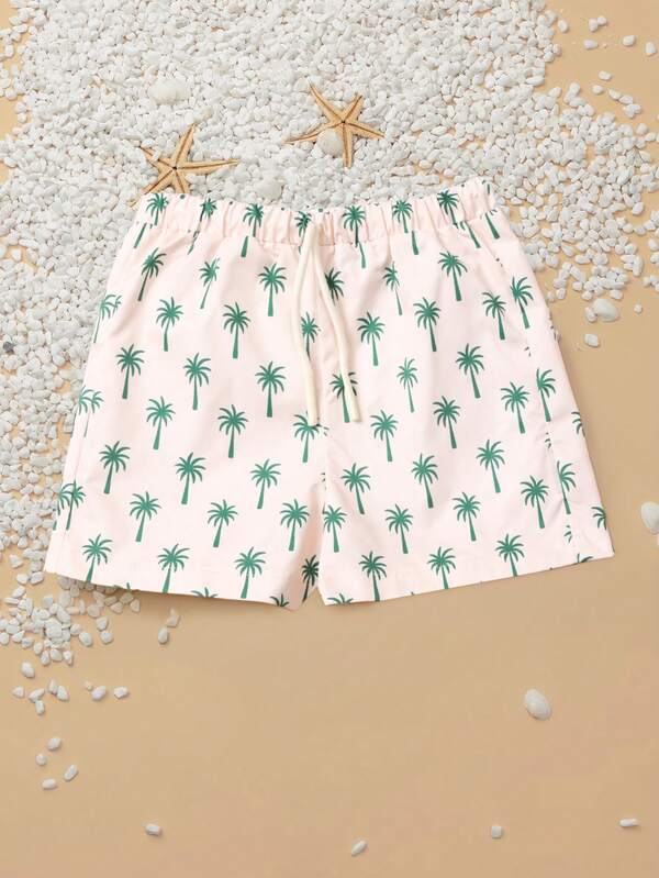  SUMWON Boys Palm Tree Print Swim Shorts Beach Summer Vacation Swimming Trunks Tropical Drawstring Waist Casual Poolside Beachwear Vacation