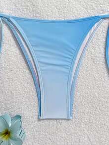 Swim Mod Conjunto de bikini de mujer con bordado floral degradado, con atar en el cuello, cuentas, traje de baño triangular para playa y vacaciones - Multicolor - Ver 4