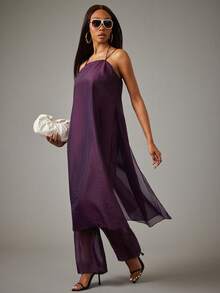 NYA SZN Matching Two Pieces Set Sheet Tunic Top And Pant Purple - Purple - View 3