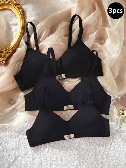 Teen Girls' Bras - 3-Piece Set, High-Quality Black, Stylish And Simple Design Bra Tops - Suitable For All Seasons (Spring/Summer).Bras For Teen Girls Bralettes For Girls Bra Tops Bras For  Teen Girls' 3 Piece Set No Wire Bra Set