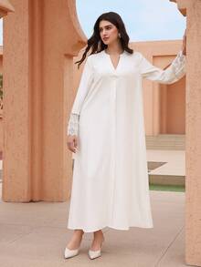 Graceveil Áo choàng trắng họa tiết hoa 3D thanh lịch, dáng rộng, tay bồng, có bèo nhún dành cho nữ - trắng - Xem 8