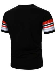 Manfinity Homme Áo thun nam tay ngắn cổ tròn kẻ sọc, kiểu dáng thường ngày, đa năng - Nhiều màu - Xem 2