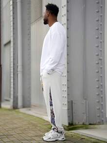 Heavens Edit Men's Casual Random Embroidered Bear Pants, For Rave, Emo, 2000s Style - Light Grey - View 4