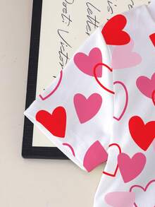 2件套女婴可爱甜美多色爱心图案白色上衣搭配粉色拼接喇叭裤，适合日常休闲穿着，白色T恤套装 - 彩色 - 查看 8