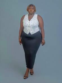 CurvyTilda 法式女式无袖休闲衬衫，简约时尚日常穿着，春夏季，心形图案印花，情人节，浪漫优雅，无袖上衣 - 杏色 - 查看 1