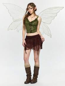 ROMWE Fairycore Áo camisole ngắn ôm sát lấy cảm hứng từ thiên nhiên dành cho nữ mùa hè, phối ren tương phản. - màu xanh lá - Xem 3
