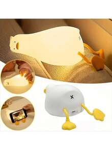 平躺鸭卧室卡通创意硅胶拍打灯，床头灯，母婴睡眠伴侣桌面灯，儿童睡眠夜灯 - 躺平鴨 - 查看 2