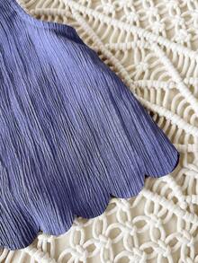 SHEIN 女宝宝度假可爱休闲蓝色蝴蝶结吊带背心和松紧腰短裤套装 - 彩色 - 查看 4