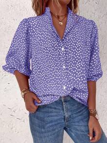 EMERY ROSE قميص كاجوال بأكمام متوسطة مزين بزهور لملابس السنة الجديدة - ارجواني - مشاهدة 4