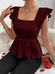 Firerie 女士宽松领口短袖收腰娃娃衫，适合度假和约会穿着 - 紫紅色 - 查看 4