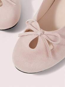 CUCCOO DOLLMOD French Round Toe Soft Sole Hollow Ballet Shoes Women's Fashion Women Wear One Pedal Comfortable Soft Sole Low Vamp Velvet Versatile Flat Sole Shoes Valentine's Day - Dusty Pink - View 8
