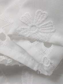 Livesso Ruffled White Hollow-Out Casual Loose Blouse For Women, Spring/Vacation - White - View 3