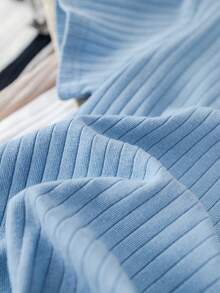 SHEIN 6件套男女宝宝通用新生儿100%纯棉休闲纯色弹力罗纹短袖连体衣套装，易于穿脱，春夏款 - 彩色 - 查看 5