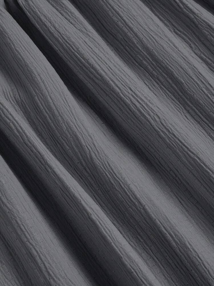 SOLERSUN 大码女装纯色宽松休闲立领前开衩水滴扣高端设计长袖腰带修身A字长裙，优雅舒适休闲时尚通勤气质连衣裙，新款，日常穿着，新年、秋季、冬季、约会、圣诞节，女装 - 深灰色 - 查看 8