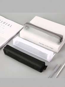 1/2/3个装极简透明网眼铅笔盒，学生考试用品收纳袋，迷你方形收纳袋，返校季必备，学习用品，铅笔袋，书包 - 黑色 - 查看 21