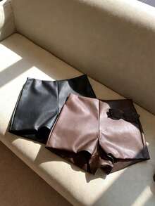 Resyla 2pcs/Set Women's Fashionable Sexy Leather Shorts, Summer - Multicolor - View 3