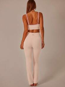 Aralina Double Strap Cut Out Crop Top And High Waist Leggings Stretchy Workout Sets Women - Baby Pink - View 2