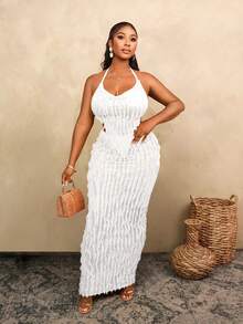 BamGleam 女士性感纯色露背吊带上衣和半身裙两件套，夏季，夏季服装，夏季上衣，夏季服装，女士夏季服装，夏季度假服装，女士夏季服装，沙滩裙，沙滩半身裙，女士沙滩服装，女士度假服装，女士度假服装，夏季度假服装，度假，假日，女士度假服装 - 白色 - 查看 4