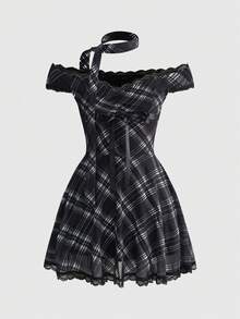 Spring/Summer Y2K Sweetness Casual Plaid Mini Dress For Women - Multicolor - View 1