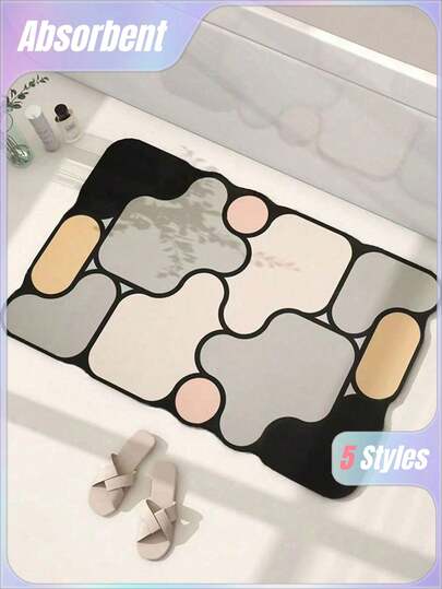 1pc Geometric Pattern Absorbent Doormat, Modern Anti-Slip Water Absorbing Carpet, Home Decor Entrance Mat, Silica Gel Bathroom Absorbent Mat Indoor Rug, Suitable For Home Decoration Flooring