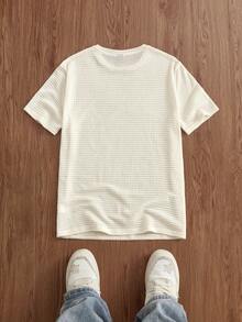 SWAVVY Men's Solid Color Button Half Placket Casual Daily Textured T-Shirt Simple Fashion Commuting Short Sleeve T-Shirt Boyfriend Gift For Husband For Going Out Henley Shirt Men's Black Shirt Alt Black Henley Shirt Western Black T-Shirt Short Sleeve Henley Men Mesh Top Cream Top Men Beige Graphic Tee Men Knit Tshirt Men Cream Graphic Tee Men - Apricot - View 2