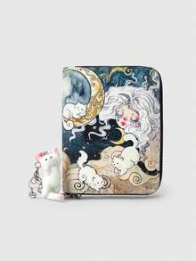 ROMWE Kawaii Sparkly Blue Adorable Cat Short Wallet With Cat Pendant - White-haired Girl - View 1