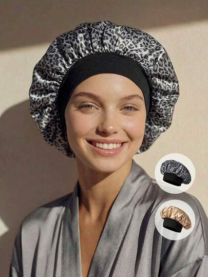 1-Piece Dry Hair Cap, Satin Multi-Color Leopard Print Pattern, Gold Style, Soft And Elastic Belt With Luster, Suitable For Women's Daily Wear