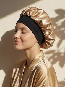 Jednoczęściowy czepek do włosów suchych, satynowy, wielokolorowy wzór w panterkę, złoty styl, miękki i elastyczny pasek z połyskiem, odpowiedni do codziennego noszenia przez kobiety - Wielokolorowe - Zobacz 2