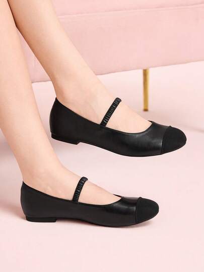 CUCCOO DOLLMOD Color Matching Low Heel Mary Jane Shoes Women's Spring And Autumn Women's Fashion Simple French Low Vamp Ballet Round Toe Elastic Strap Women's Shoes