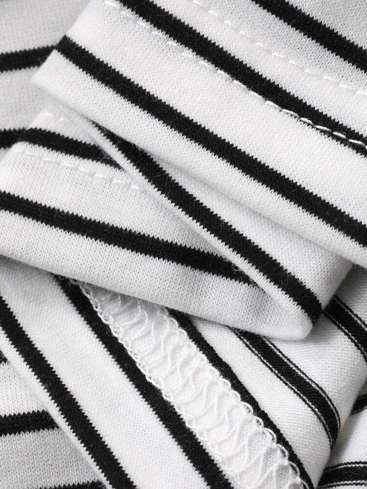 Women's Cutout Shoulder Striped Drop Shoulder Loose Long Sleeve T-Shirt